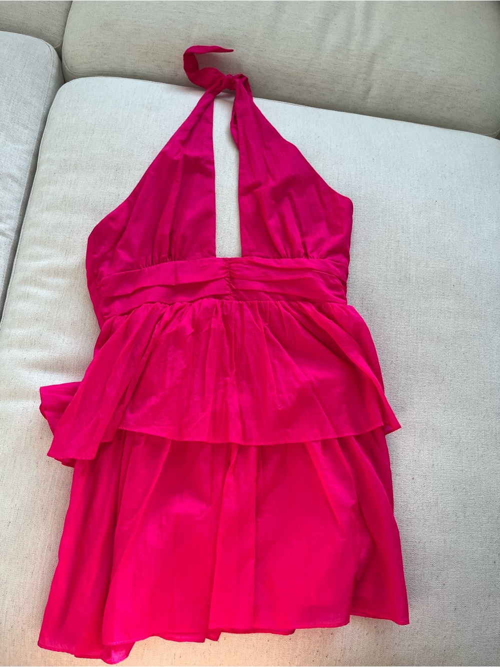 Amanda Uprichard Hot Pink Halter Tiered Mini Dress